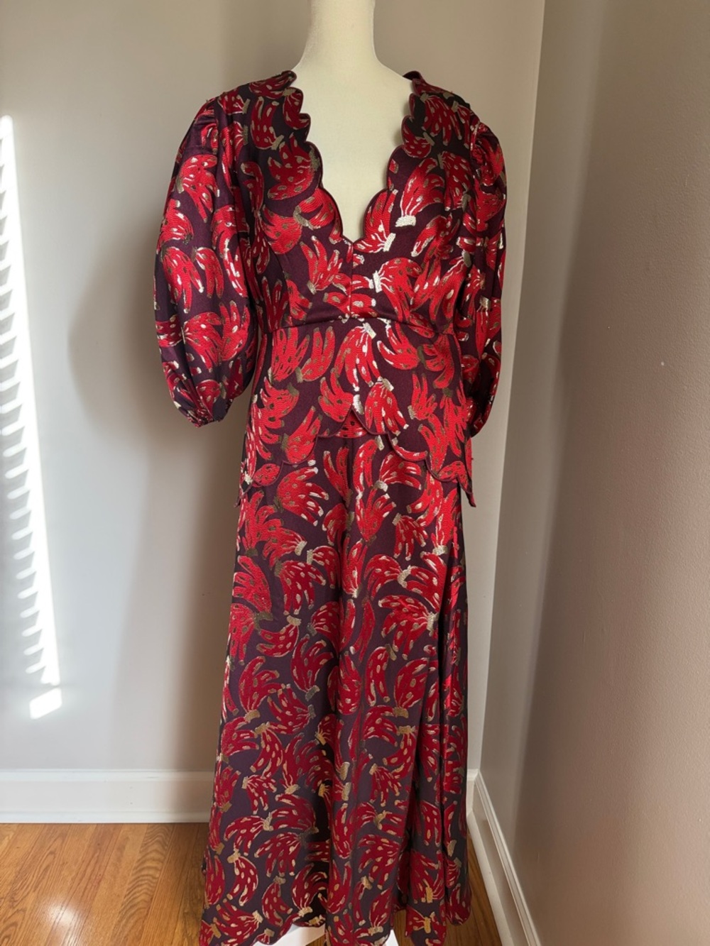 NWT Farm Rio Bossa Banana Metallic Jacquard Maxi Dress - Picture 8 of 10